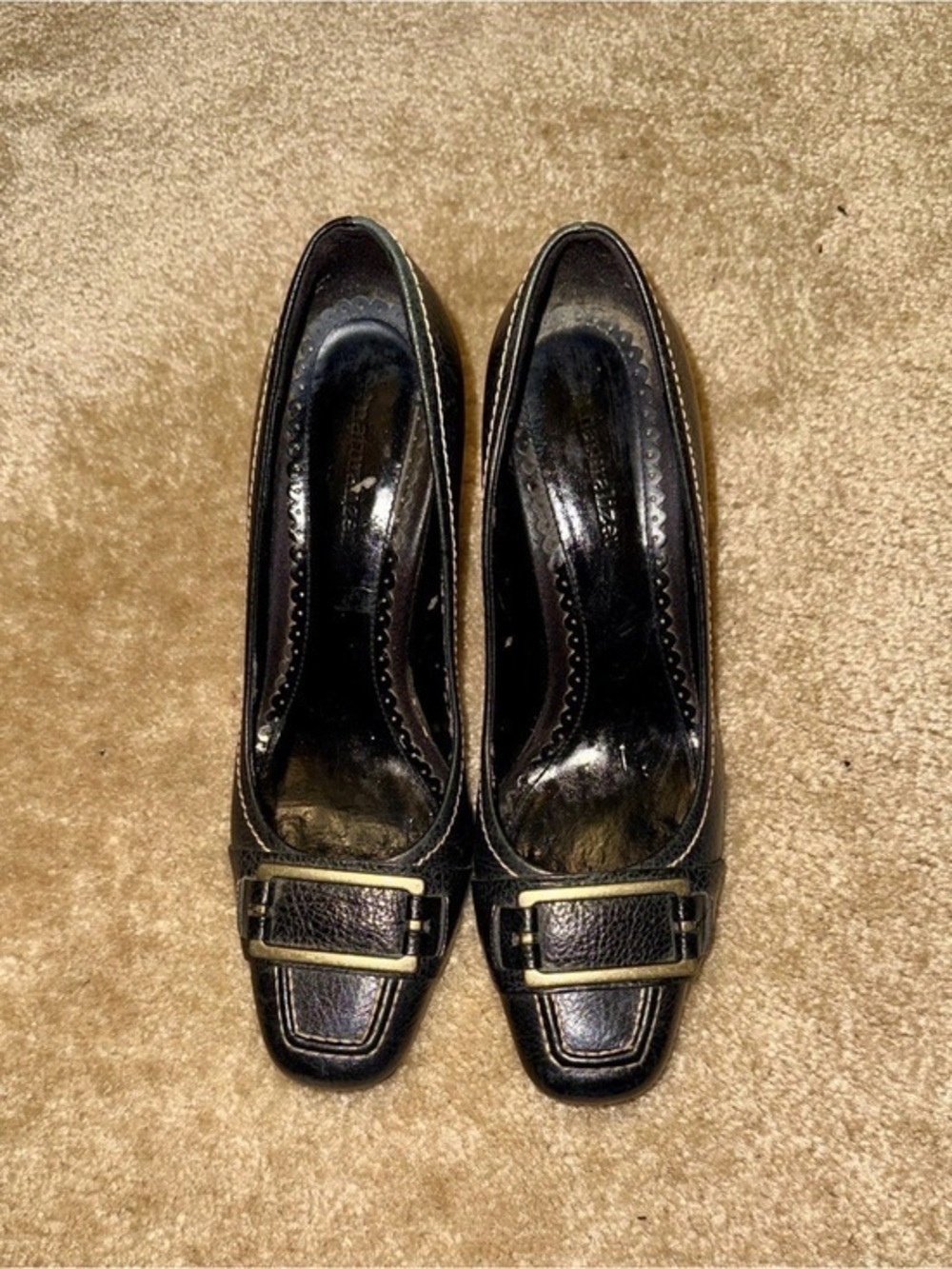 Naturalizer Black Leather Pumps with Gold Buckle Accent